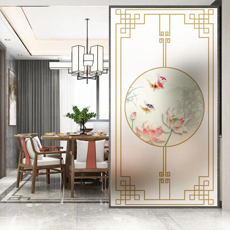 No Glue Privacy Windows Film Decorative Chinese Classical Painting Stained Glass Static Cling Frosted Window Stickers 03