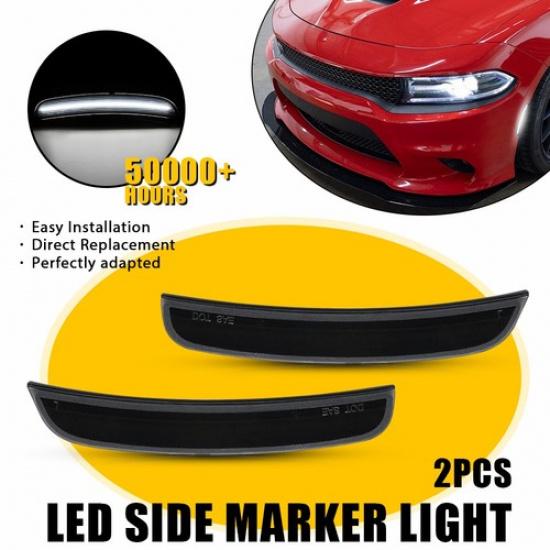 2/4 Smoked LED Fender Side Marker Lights White Lamps Fit Dodge Charger 2015-