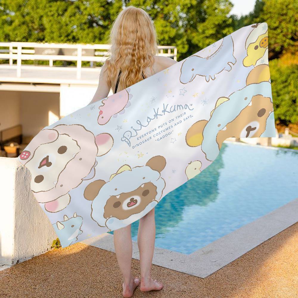 Popular Cute R-rilakkumas Bear Bath Towel Microfiber Soft Water Absorbing Breathable For Girl Kids Decorative Cartoon Towel