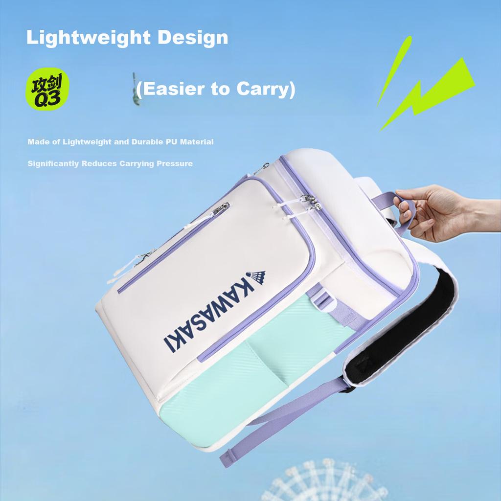 Kawasaki Badminton Backpack Double Shoulder Bag Independent Shoe Compartment Large Capacity Attack Sword Q3 White Purple