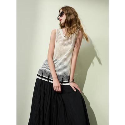 Sancai 2025 Summer Lightweight Round Neck Sleeveless Cutout Knit Top