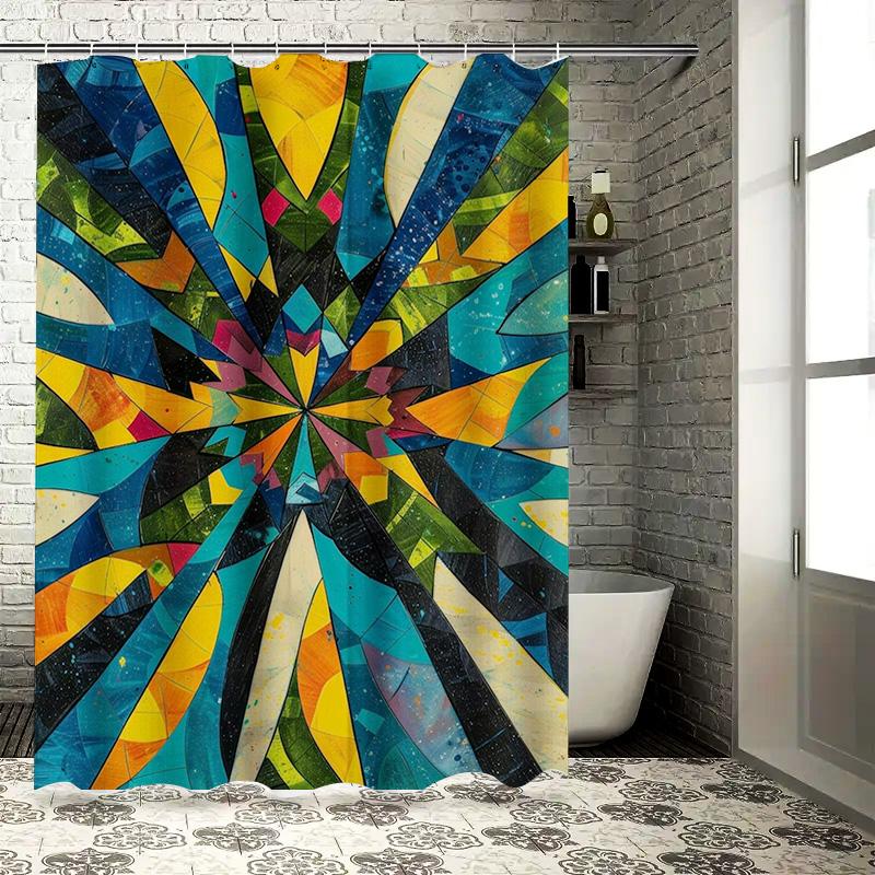 Colorful Geometric Shower Curtain Bathroom Decor Waterproof Fabric Shower Tarpaulin Various Sizes Available (175x203cm)