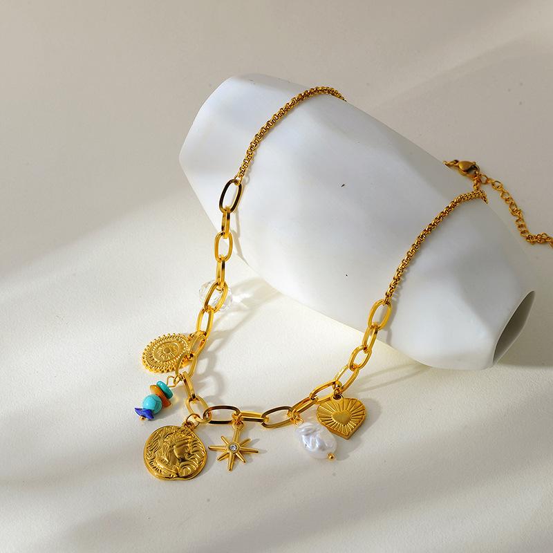 EILIECK 316L Stainless Steel Sun Heart Flower Pendant Necklace 18K Gold Plated Accessories Charm Handmade Jewelry For Women Girl