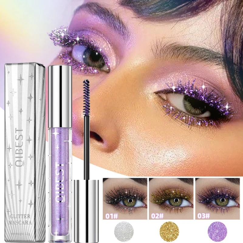 Diamond Purple Mascara Shining Sequins Glitter Eyelashes Quick Dry Sweat Proof Lasting Curling Thick Mascara Shimmer Makeup