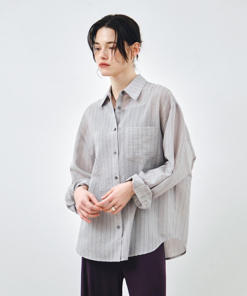 MONGDOL Striped See-Through Oversized Shirt Gray Mdsh019Stgray