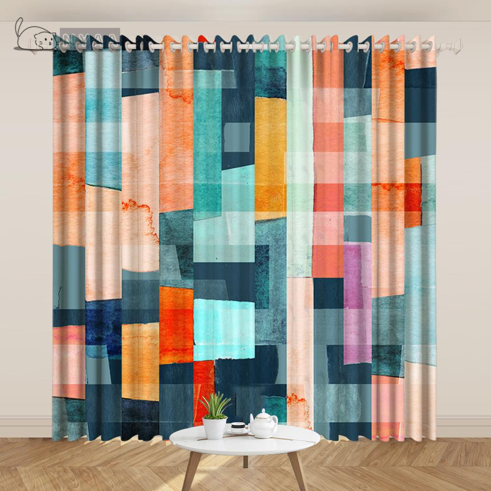 Postmodern Curtain Paint Watercolor Ink Lines Geometric Abstract Curtain Decoration Studio Minimalist Art Living Room Curtain