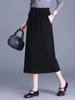 Slimming Draped Black Midi Skirt - Spring/Summer 2026 Collection, Elastic Waist, Casual Fit