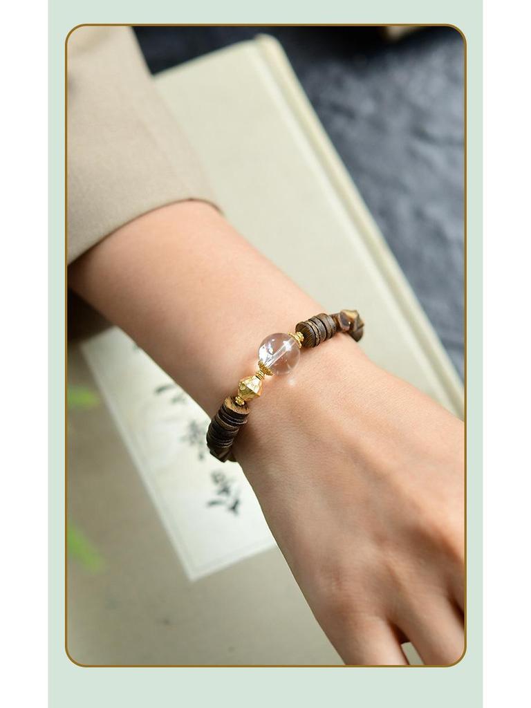 Yingge Qi Nan Agarwood Bracelet with Amber and 925 Silver Spacer (No Artificial Oil Injection)