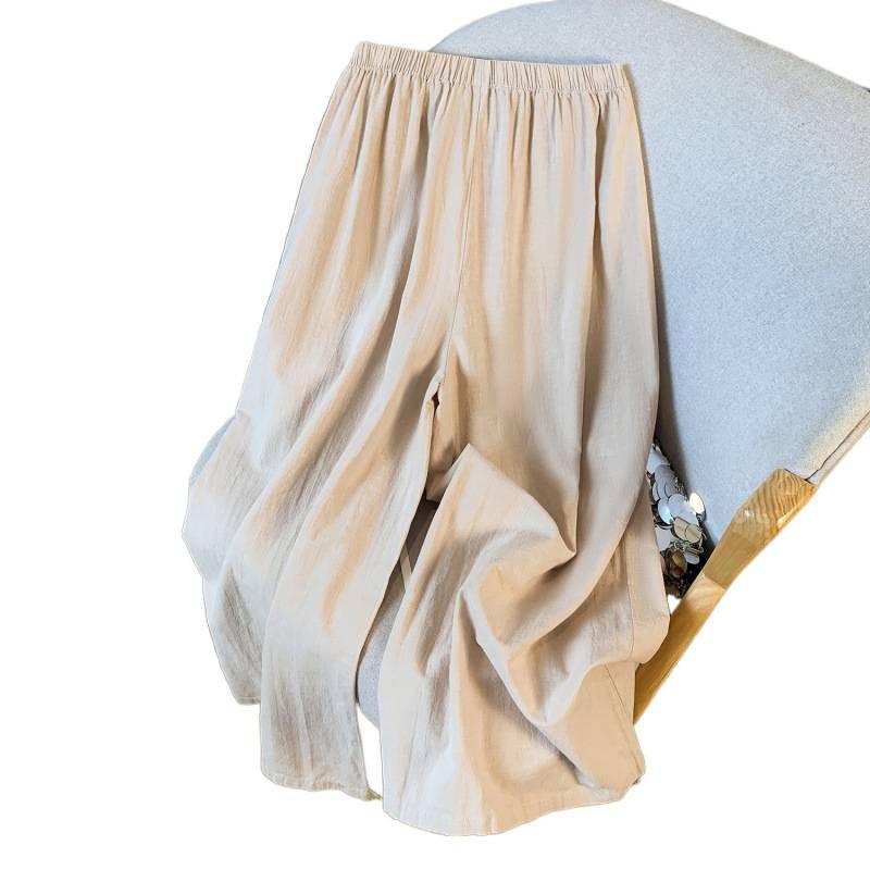 Japanese Mori Girl Embroidered Cotton Linen Wide-Leg Crop Pants - Summer Casual Wear for Women