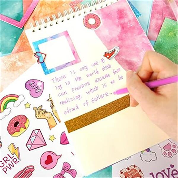 48 Pcs DIY Journaling Kit for 4-13Y Girls, DIY Journal Set with Stickers, Girls Scrapbook Kit, Arts and Crafts Gift for Birthday