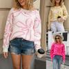 2025 Herbst und Winter Neue Mode Rundhals Blume Kontrast Pullover Lockerer Pullover Druck Strickpullover
