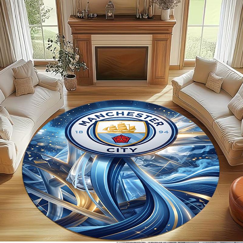 Manchester City FC Print Round Rug, Washable Floor Carpet, For Entryway Dorm Laundry Room Office Study, Home Decor Birthday Christmas Gift