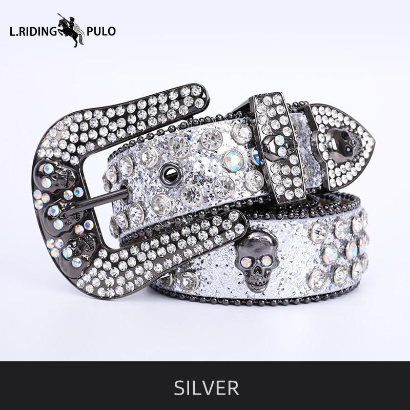 Cinto Caveira Moda Masculino Feminino Cinto Strass Punk Hip Hop Cinto de Couro Calças Jeans Vestido Fivela de Cinto Brilhante
