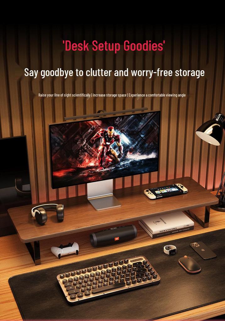 E-sports Desktop Monitor Riser Shelf with Cooling and Storage Features