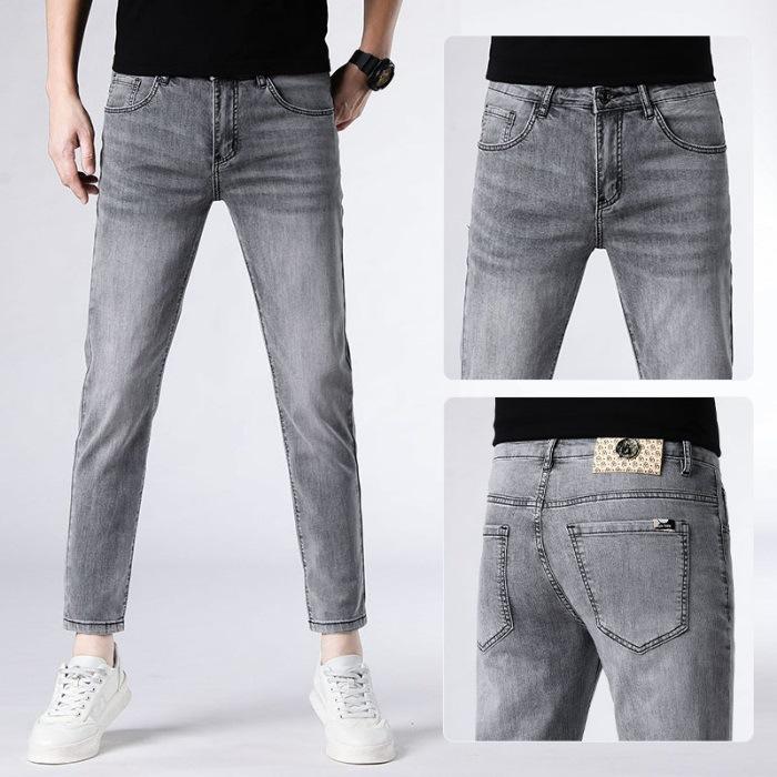 Spring and Summer Slim Feet Nine-point Jeans Men's Stretch Casual 9-point Trousers
