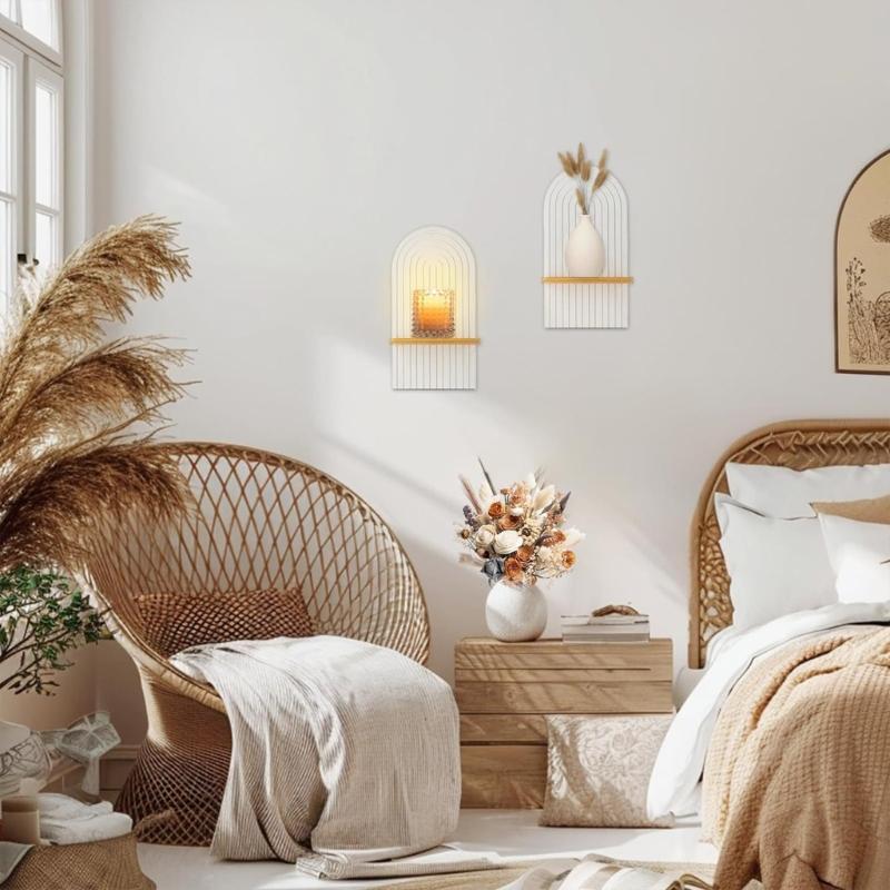 Minimalists White Wood Shelf for Modern Home Decors, Wood Floating Shelf Multipurpose Plant and Candle Display,