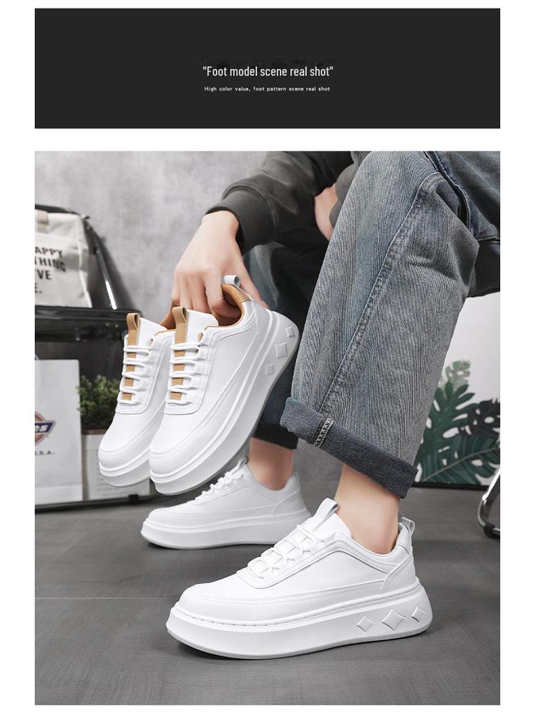 Men's Summer Breathable White Sneakers - Trendy, All-Match, Height-Enhancing Casual Sports Shoes