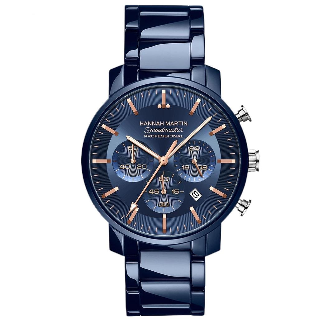 Hannah Martin Watch Stainless Steel Waterproof Analog Quartz Business Chronograph Watch for Blue Men's Men,