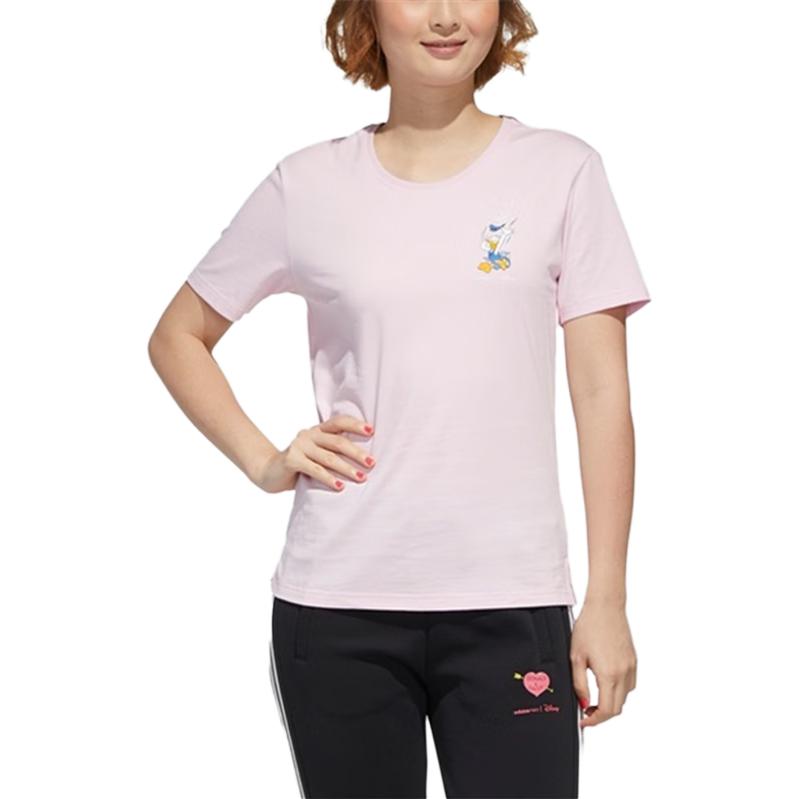 Adidas Neo Round Neck Comfortable Breathable Sports Casual Short Sleeve T-Shirt Women Tops Pink GJ5653