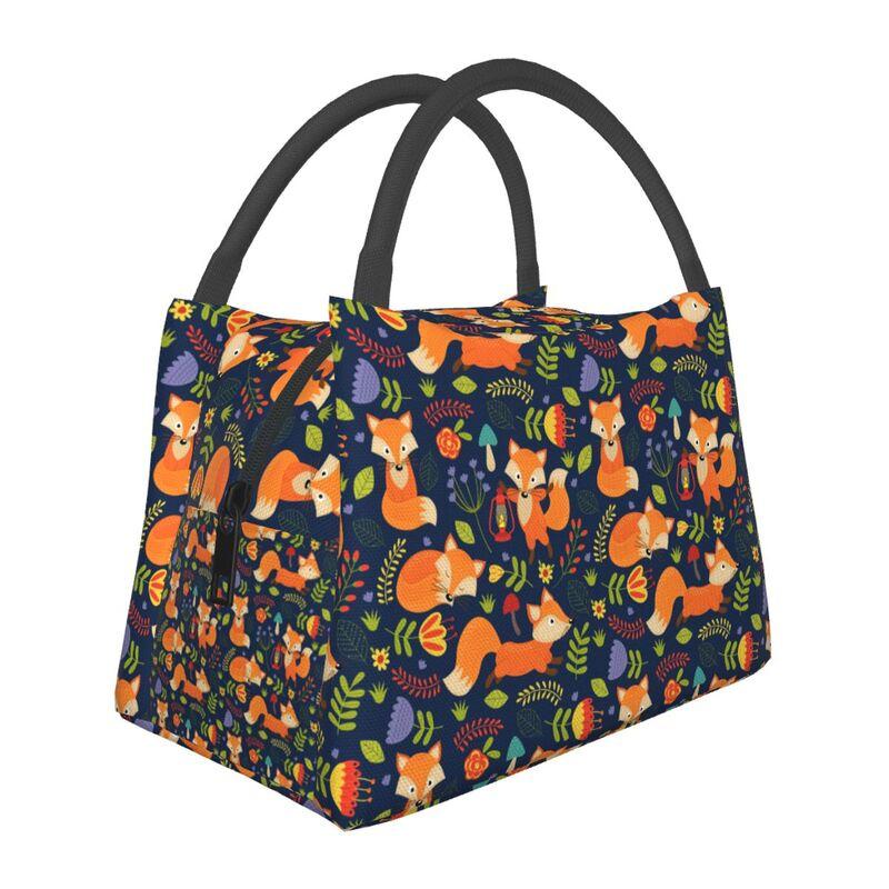 Cute Woodland Foxes Thermal Lunch Bag for Women Girls Kids Reusable Insulated Lunch Box for Work Picnic Travel School Gifts