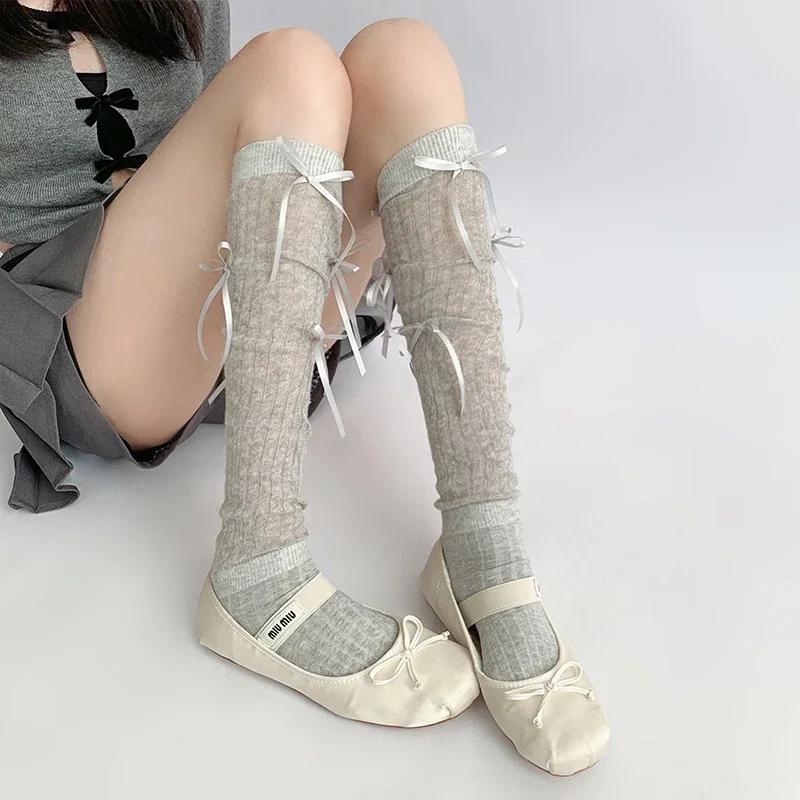 New Kawaii Bowknot Knee High Socks Thigh High Stockings Cute Long Socks Stockings Women Lolita Jk Japanese Style Thigh High Sock