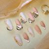 Handmade Press-On Nails French Almond Shape With Gold Line Detailing Nude A1093 Thin Invisible Edge