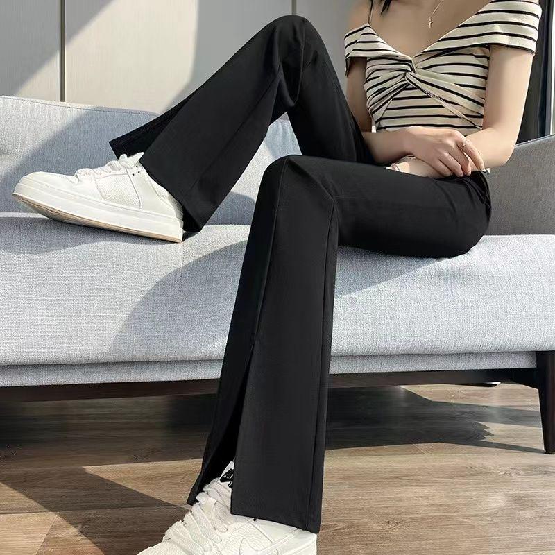 

High Waist Black Slimming Flare Pants - Petite Women s Elastic Casual Trousers with Cuffs for Spring & Autumn S (80-89 jin)