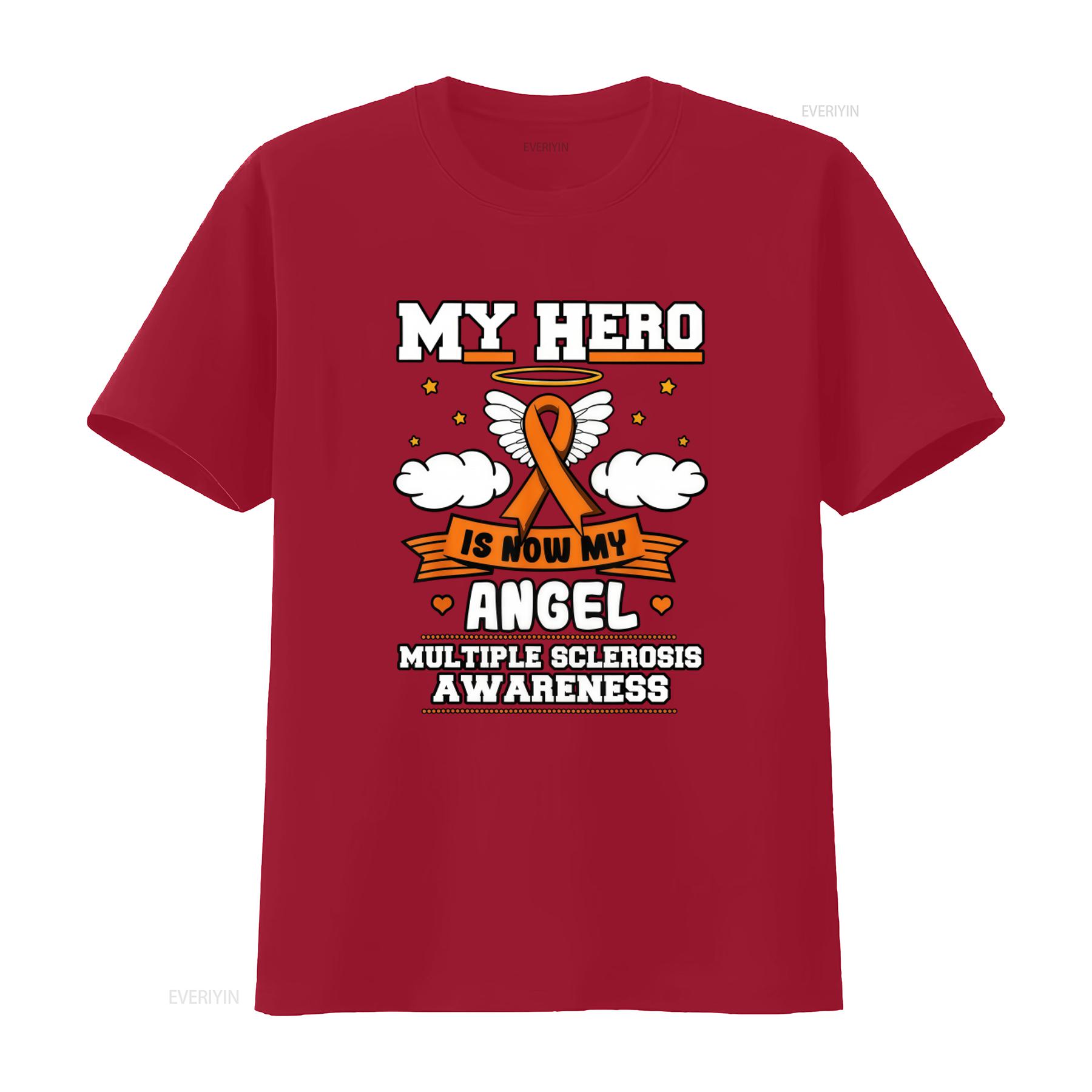 My Hero Is Now Angel Multiple Sclerosis Orange Ribbon Awareness Youth T Shirt vintage Washed graphic Breathable fashion Soft S