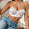 Sexy Lace Embroidery Underwear Women Detachable Strapless Bra Wedding Invisible Slip-proof Brassiere Front Buckle Push Up Bras