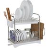 Dish Dryer/Drainer, 2-Tier, Large Capacity, Over-the-Sink Drainer with Automatic Drainage, Stainless Steel, Slim Design, Holds Plates, Chopsticks, Pot
