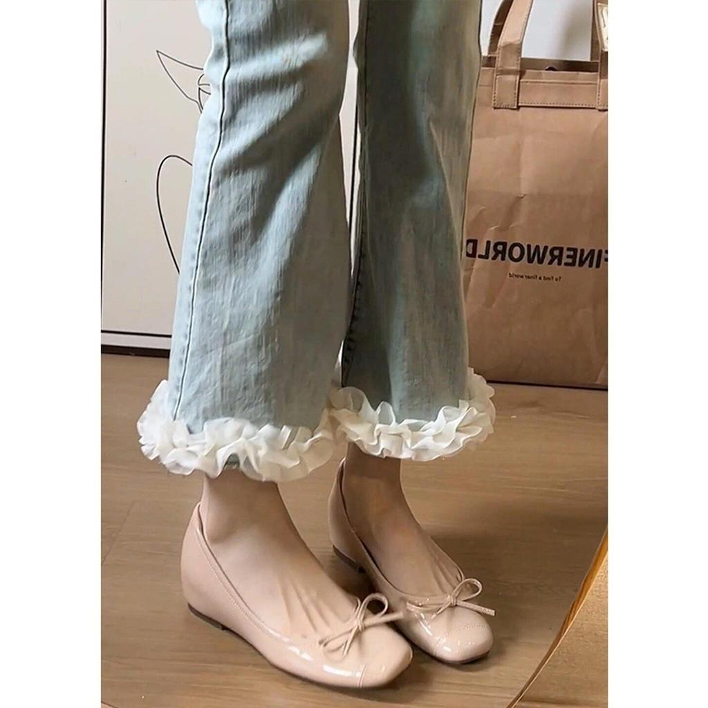 Nude single shoes women's 2025 new inner height-increasing flat-soled ladyshoes French temperament ballet shoes light mouth soft-soled beanie shoes