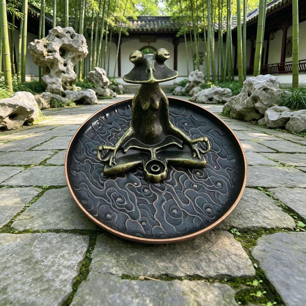 Alloy Frog Incense Holder Set - Chinese Ethnic Style for Home or Office