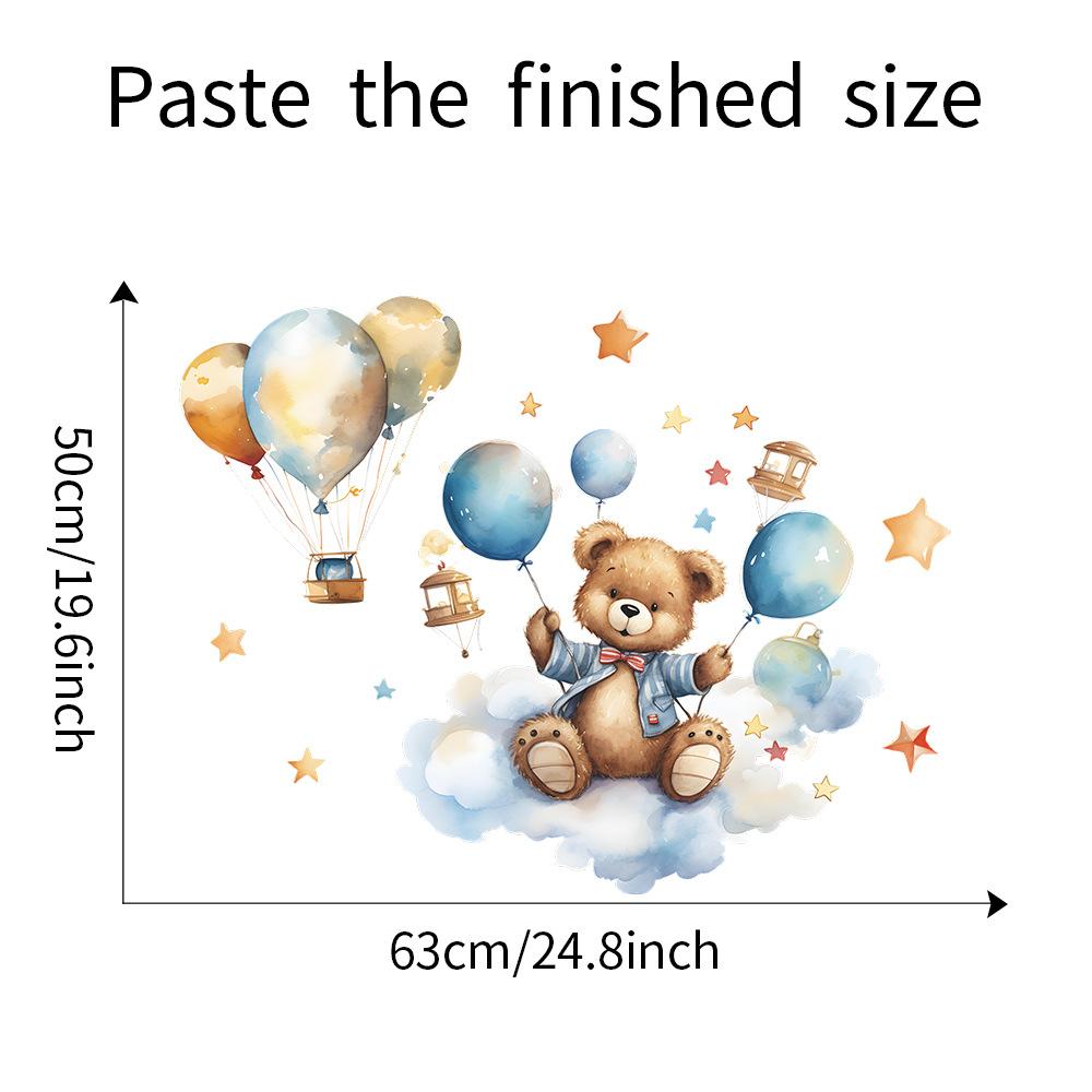 Cartoon Bear Elephant Balloon Star Wall Decals for Children's Room Bedroom Background Decoration Self Adhesive Wall Stickers