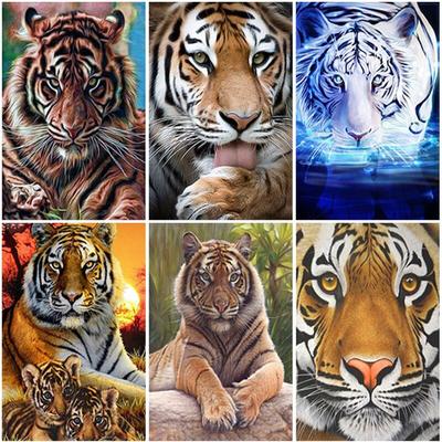 Pintura de diamantes 5D, mosaico de diamantes de tigre y animales, bordado de diamantes de resina cuadrados/redondos, punto de cruz, arte de pared de diamantes de imitación