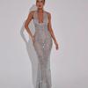 2024 Winter Women's Fashion Sequin Halter Deep V Bodycon Dress - Sexy Slimming Micro Backless Long Dress