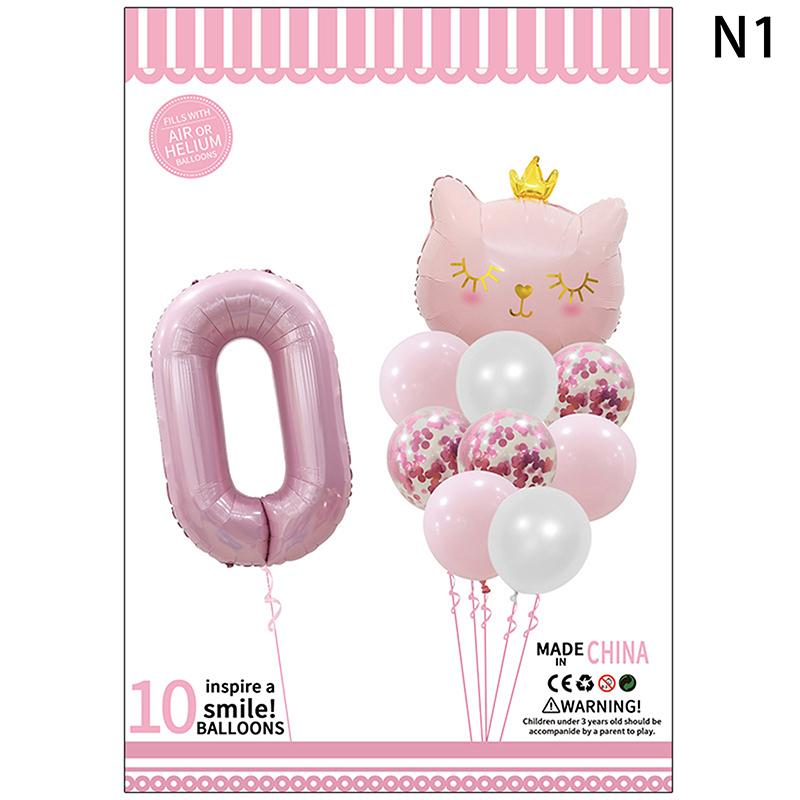Cute Crown Cat Digital Balloon Set Girl'S Birthday Party Wedding Sweet Decoration Balloon Set Baby Party Supplies