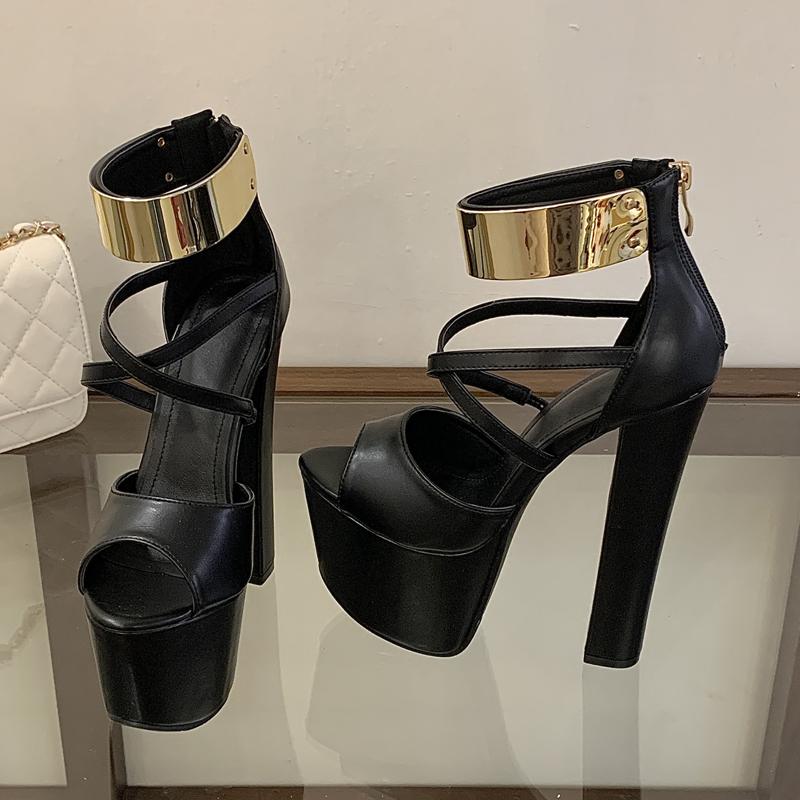 

Pesstwei New Fashion Solid Platform Open Toe Square High Heels Women Sandals Fashion Summer Zipper Nightclub Shoes 35