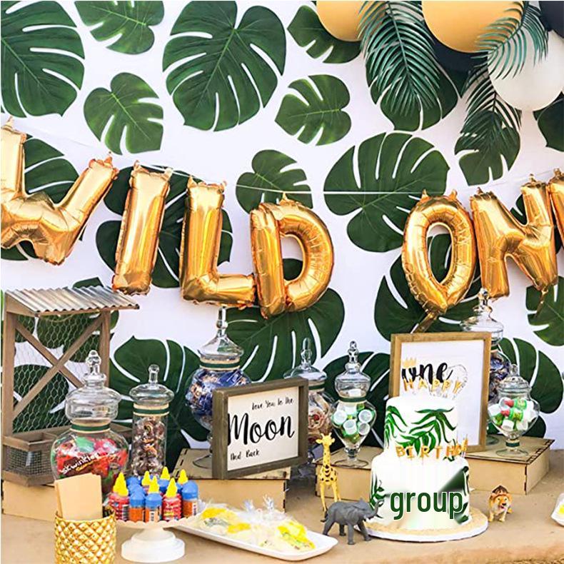 Hawaiian Party Tablecloth & Tropical Jungle Leaves Decorations