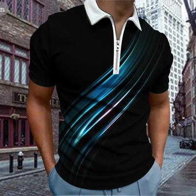 T-shirt à revers décontracté T-shirt à fermeture éclair à la mode pour jeunes hommes T-shirt à manches courtes T-shirt imprimé ligne bleue 3D pour hommes