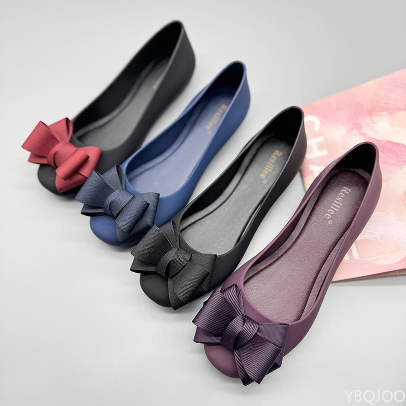 Women's Fashionable Lightweight Bow Tie Rubber Flat Shoes Casual Comfortable Non Slip Low Top Simple Toe Cap Women's Shoes
