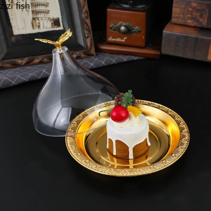 Golden Fruit Plate Acrylic Cover Cake Stand Dried Fruit Platter Pastry Plate Dessert Bowl Snack Bowl Storage Tray Bread Plates