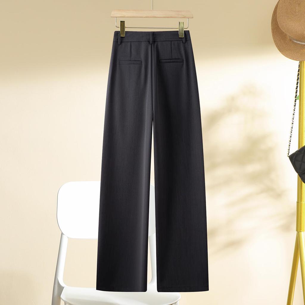 Spring 2025 Women's High-Waisted Grey Wide-Leg Trousers - Relaxed Fit, Loose Straight-Leg Casual Pants