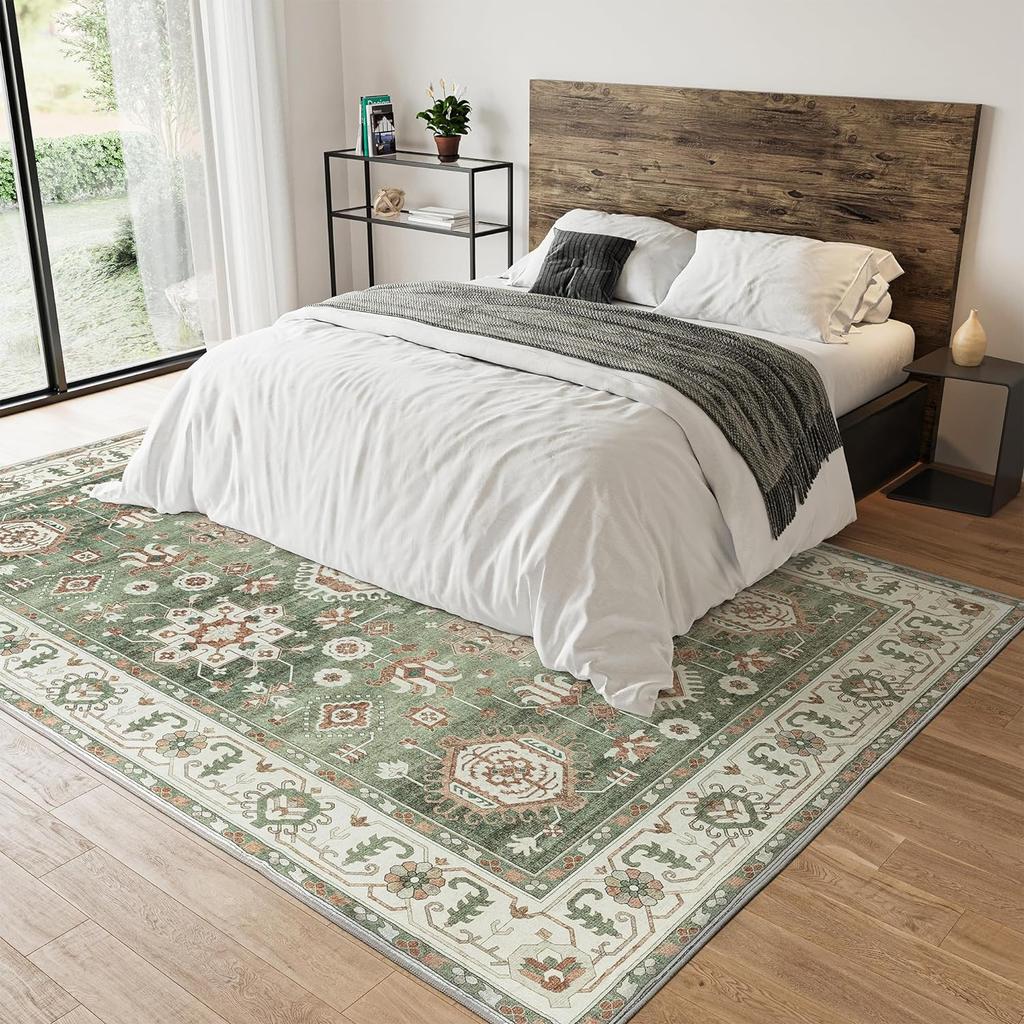 Washed Back Imitation Cashmere Carpet Green Home Area Carpet Living Room Soft Non-Slip Vintage Bedroom Floor Mat