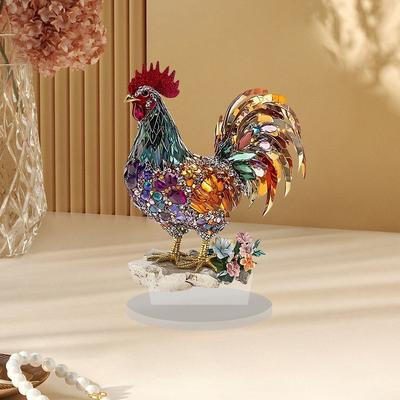 Acryl-Tierstatue Ornament 2D Flache Miniaturfigur Skulptur Hahnen-Ornament Schrank