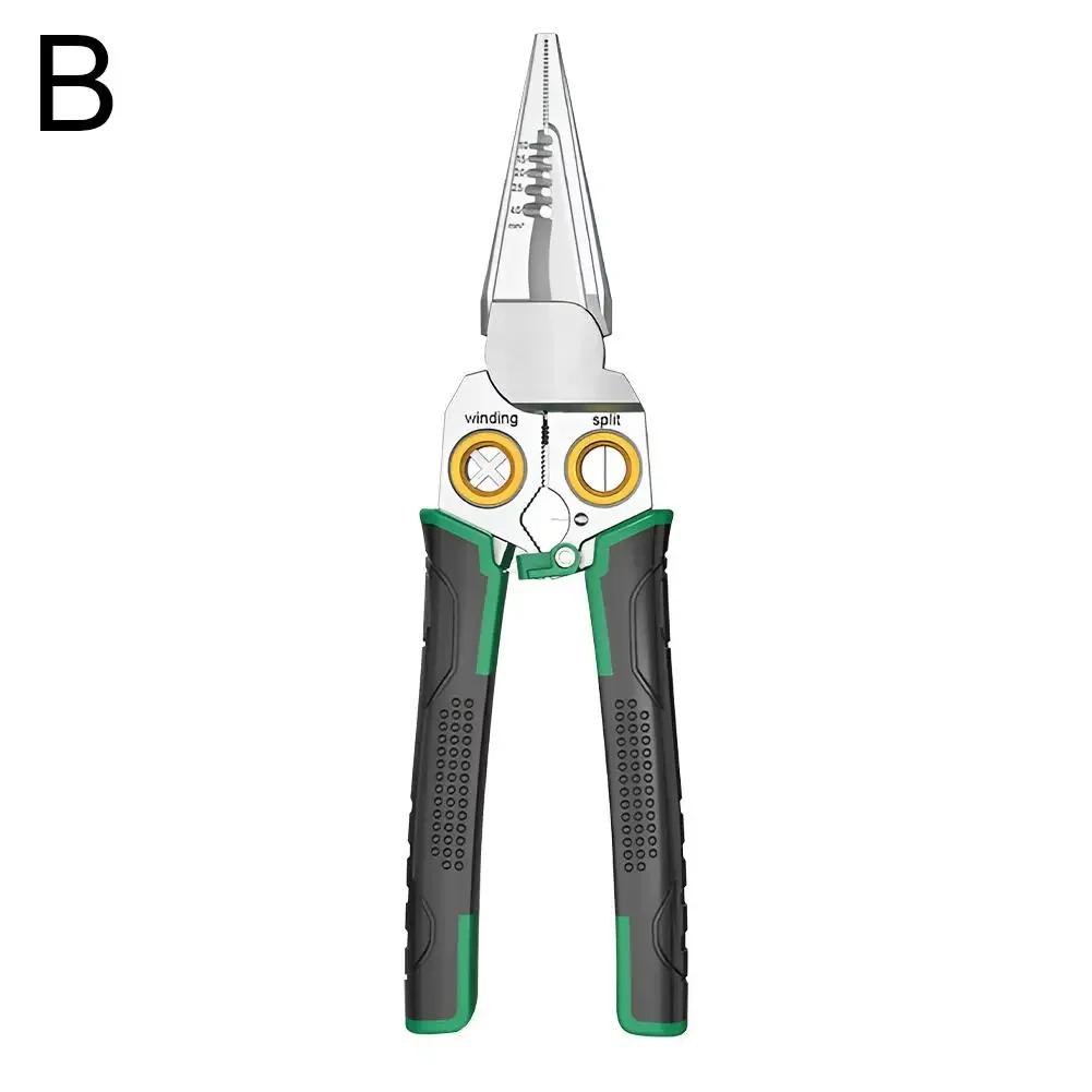 8 In 1 Steel Wire Stripping Needle Nose Pliers Non-slip Multi-function With Wire Electricity Function Stripper Tester K4Z5