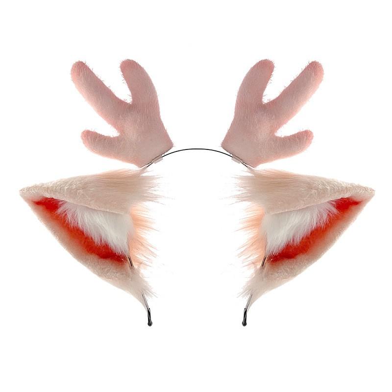 Handmade Fluffy Deer Antler Headband With Animal Ears Cosplay Anime Convention Sweet Style Hair Accessory