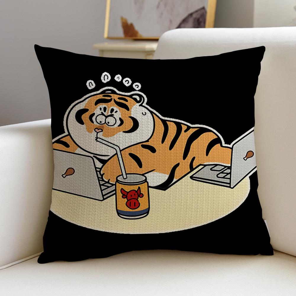 Chubby IIm Not Fat TigerS Cushion Cover Breathable and Skinfriendly Linen Pillowcase Square Removable and Washable Cushion