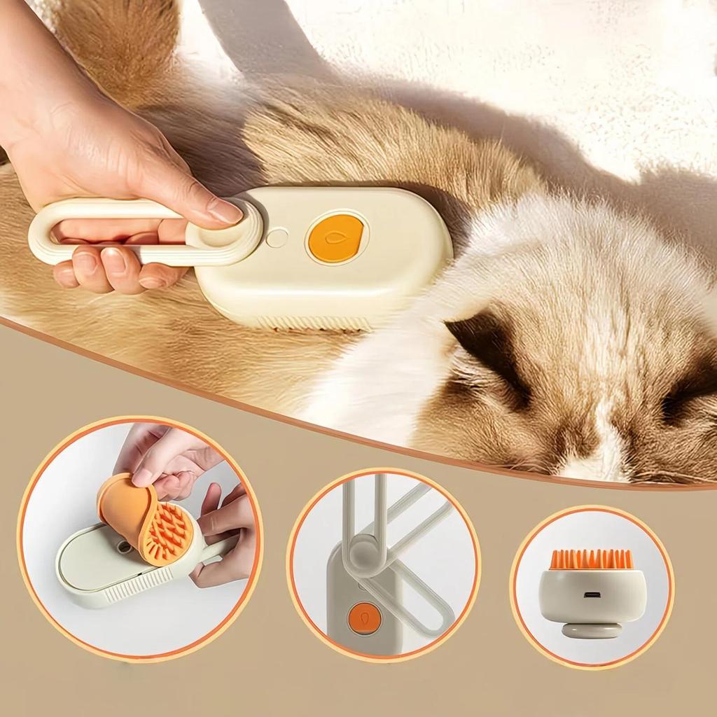 3-in-1-Reinigungsmassage-Haustierbürste, wiederaufladbarer USB-Dampfspray, elektrisches Massagegerät, geeignet für Katzen und Hunde, zum Entfernen von Verfilzungen und losem Fell, Haustierpflege