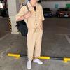 Men's Overalls Jumpsuits Summer Fashion Casual Nine Point Cargo Pants Japanese Retro Male Clothes Couple Loose Solid Color Suit