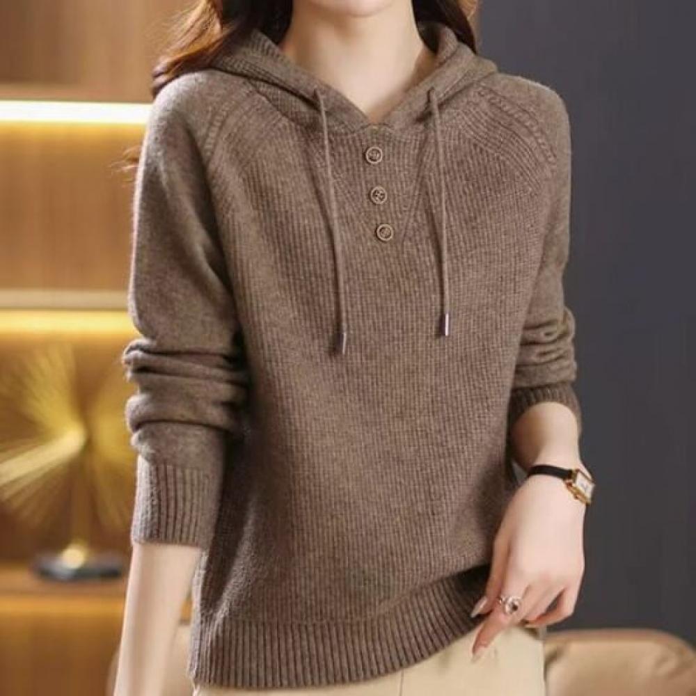 Navava Men Ribbed Solid Button Point Hood Long Sleeve Knit Tee Nk3377